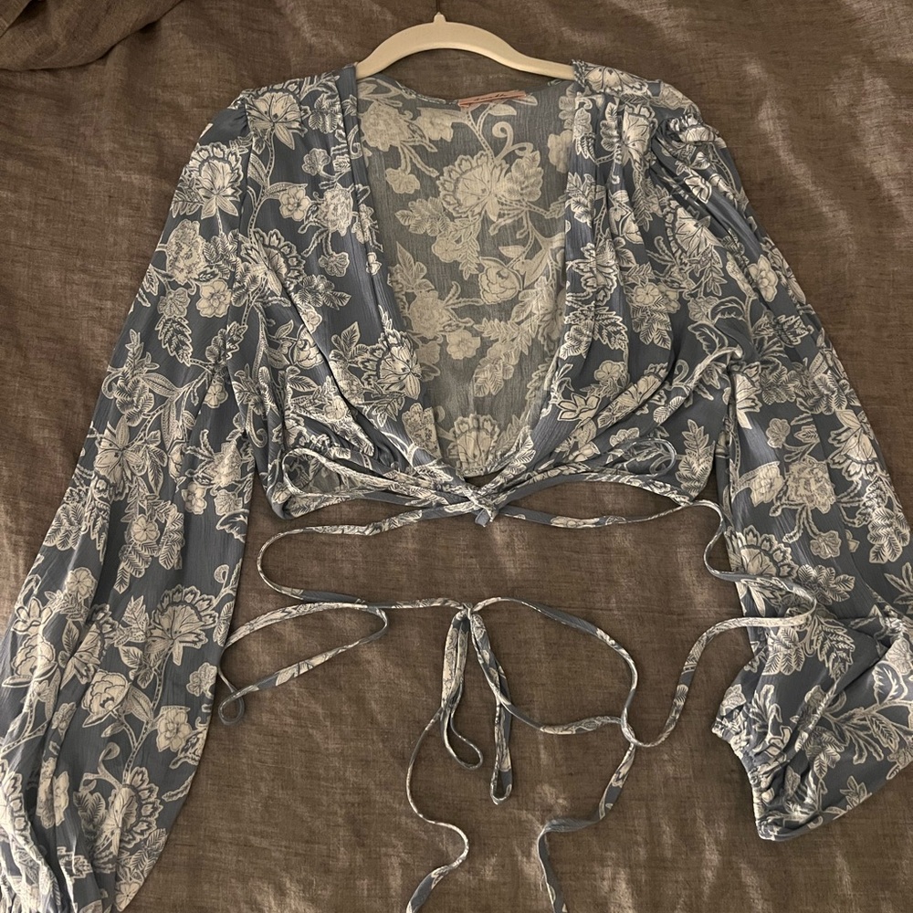 Floral Wrap Crop Top with Long Sleeves